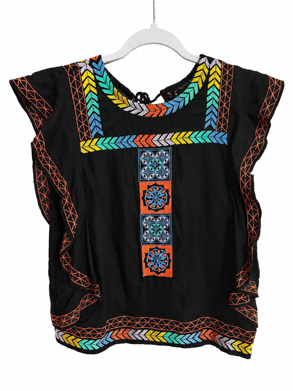 Banjara Embroidered Boho Open Back Blouse|NWOT| Black| Size M